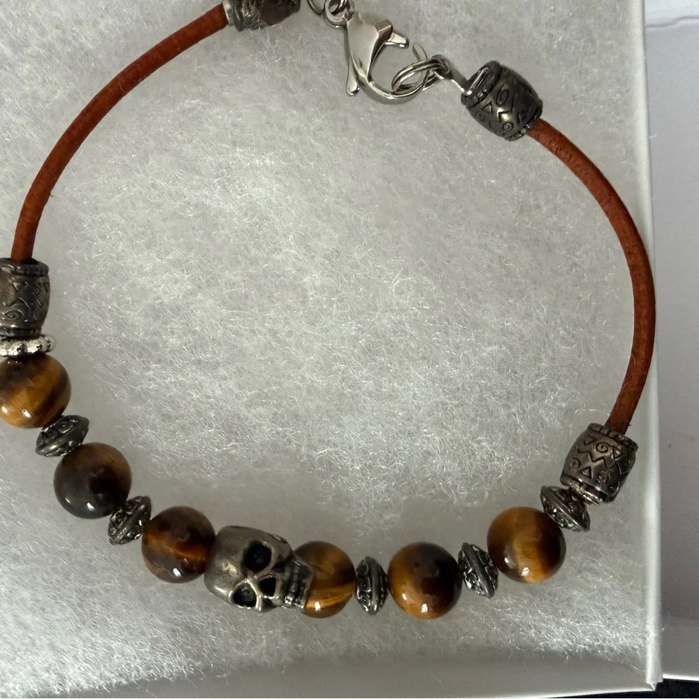 Brown and Silver Beaded Bracelet